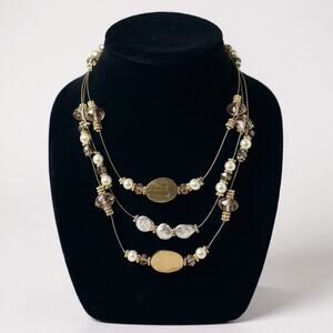 NEW Chico’s Molly Multi-Strand Necklace • Gold Tone Layered Beads • NWT
